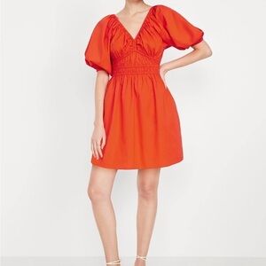 Old Navy Red waist defined puff sleeve mini dress NWT L